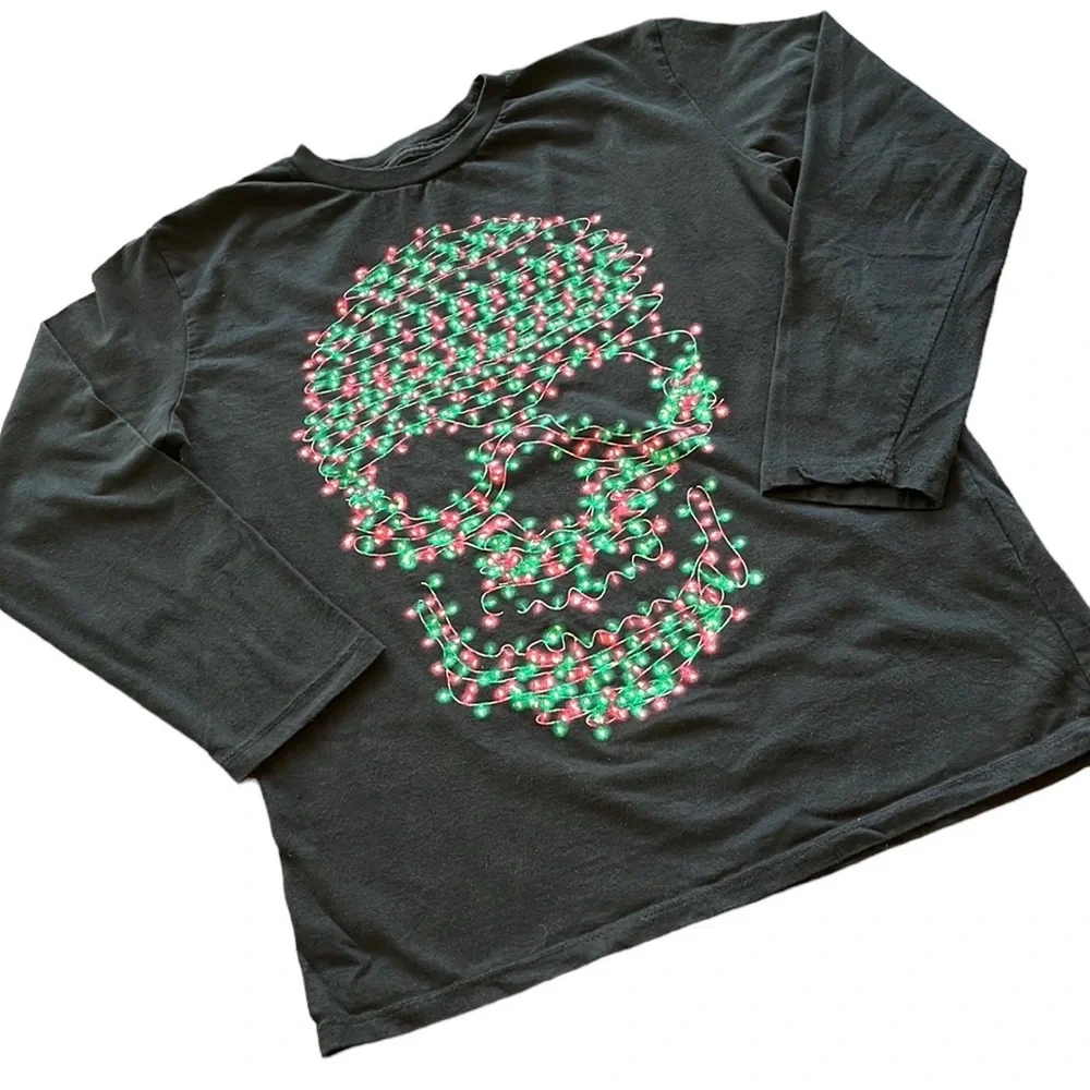 Children’s Place | Christmas Lights Skull Long Sleeve Holiday Shirt sz L